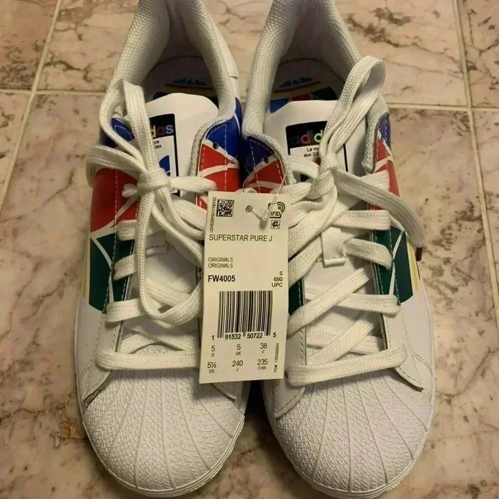 NEW Adidas Youth Superstar Pure J Rainbow Trefoil